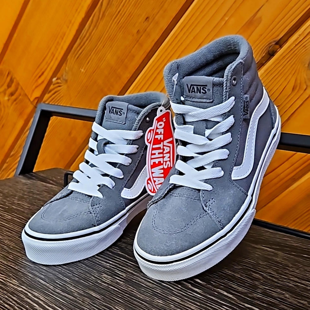 NEW VANS Boys Filmore Hi- Checkerboard Tonal (Grey) - Multi Sizes
